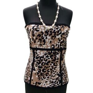 Cache Black Tan White Strapless Cami Tube Top New Stretch Animal Print $88 NWT